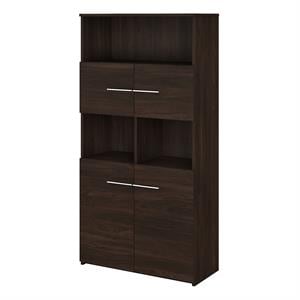 Maklaine Engineered Wood 5-Shelf Bookcase with Doors in Black Walnut