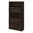 Maklaine Engineered Wood 5-Shelf Bookcase with Doors in Black Walnut