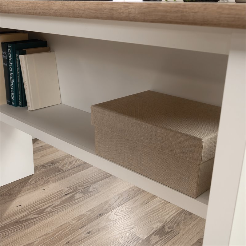 Maklaine Engineered Wood L-Shaped Computer Desk in Glacier White
