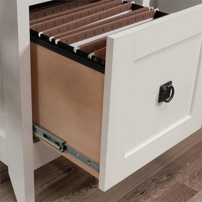 Maklaine Engineered Wood L-Shaped Computer Desk in Glacier White