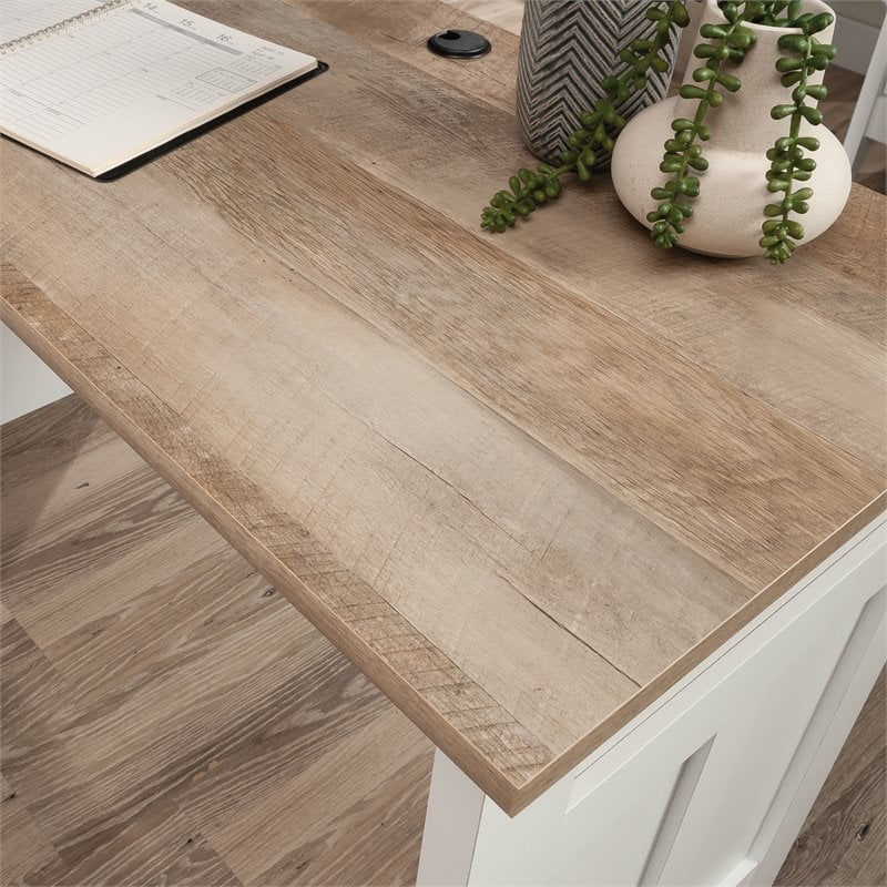 Maklaine Engineered Wood L-Shaped Computer Desk in Glacier White