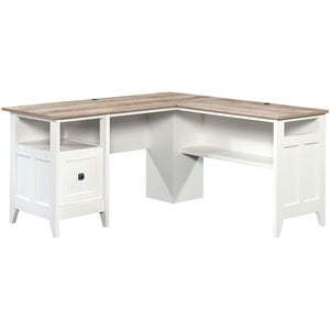 Maklaine Engineered Wood L-Shaped Computer Desk in Glacier White