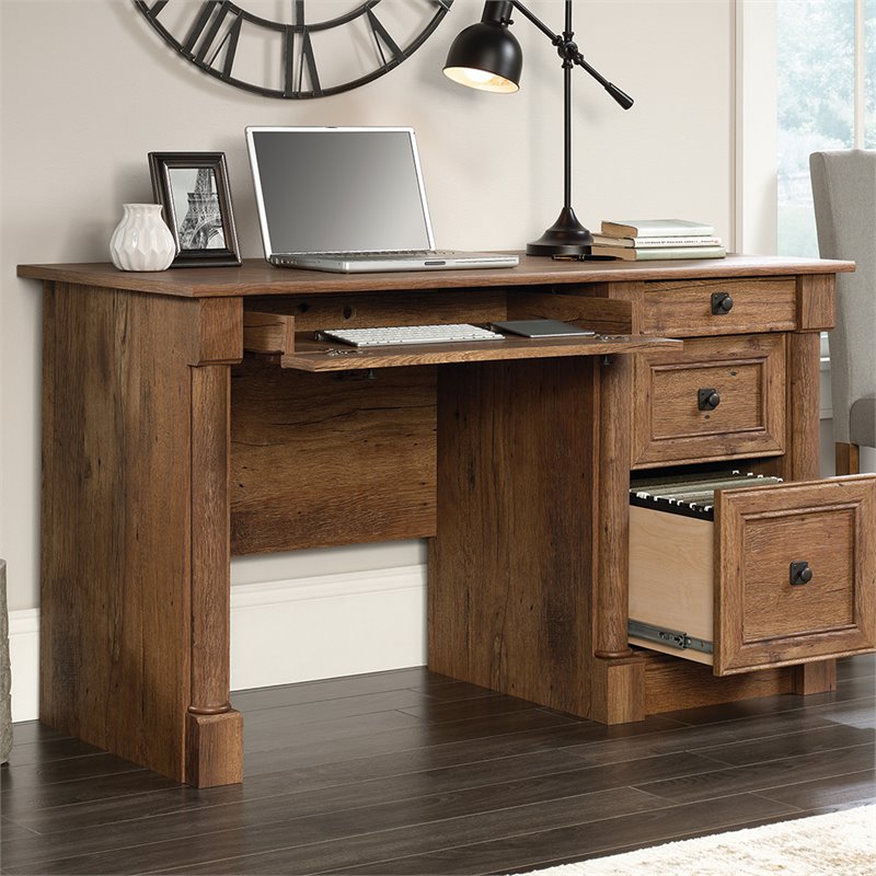 Maklaine Contemporary Engineered Wood Computer Desk in Vintage Oak