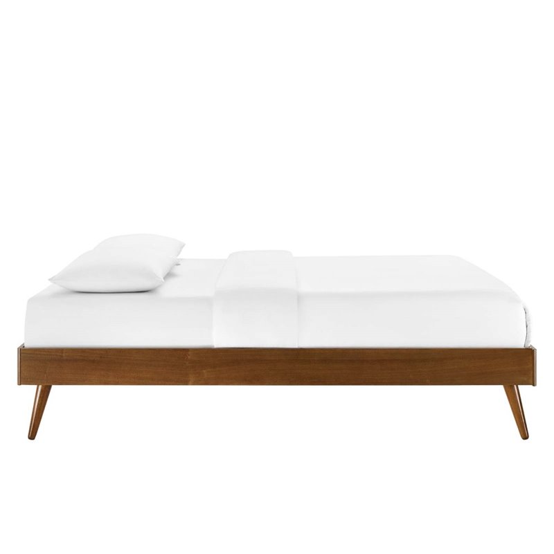 Maklaine Queen MDF Wood and Rubberwood Platform Bed Frame in Walnut