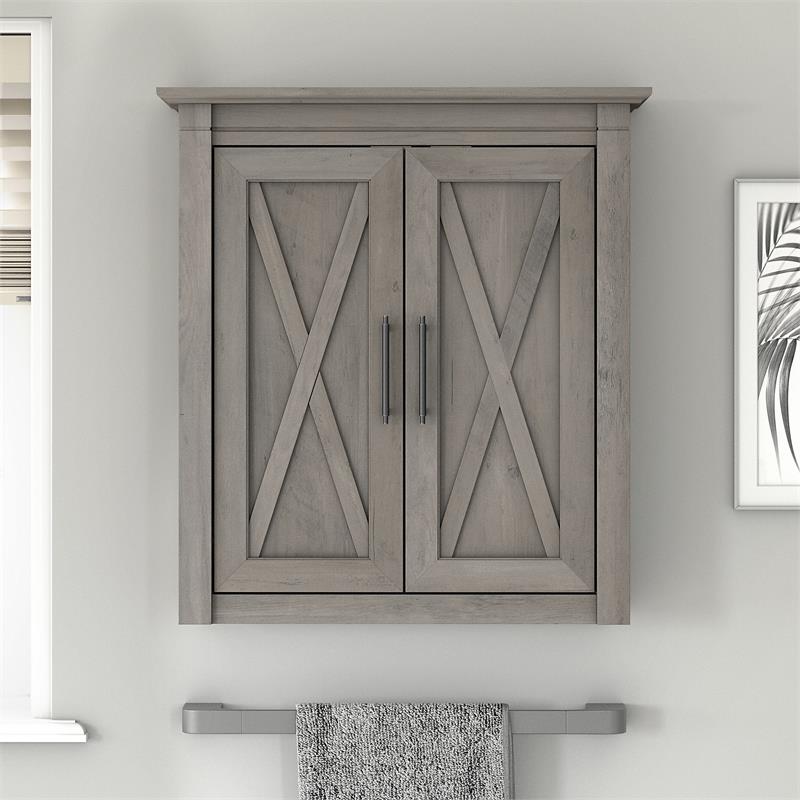 Maklaine Engineered Wood Bathroom Wall Cabinet with Doors in Driftwood Gray