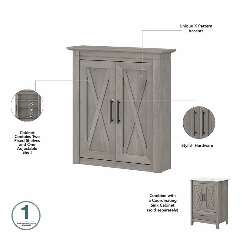 Maklaine Engineered Wood Bathroom Wall Cabinet with Doors in Driftwood Gray