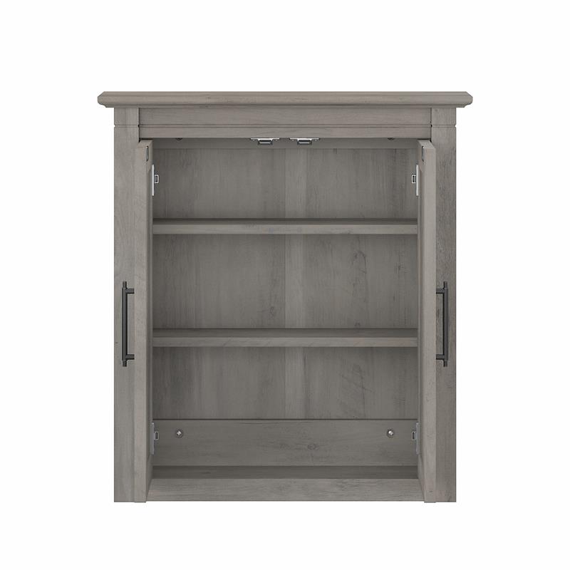 Maklaine Engineered Wood Bathroom Wall Cabinet with Doors in Driftwood Gray