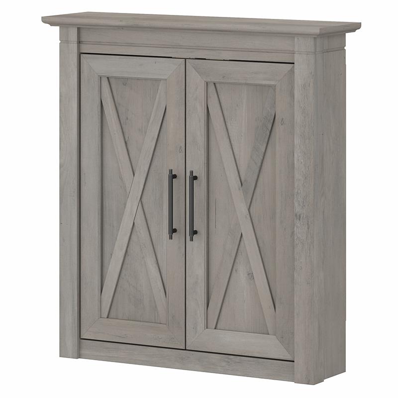 Maklaine Engineered Wood Bathroom Wall Cabinet with Doors in Driftwood Gray