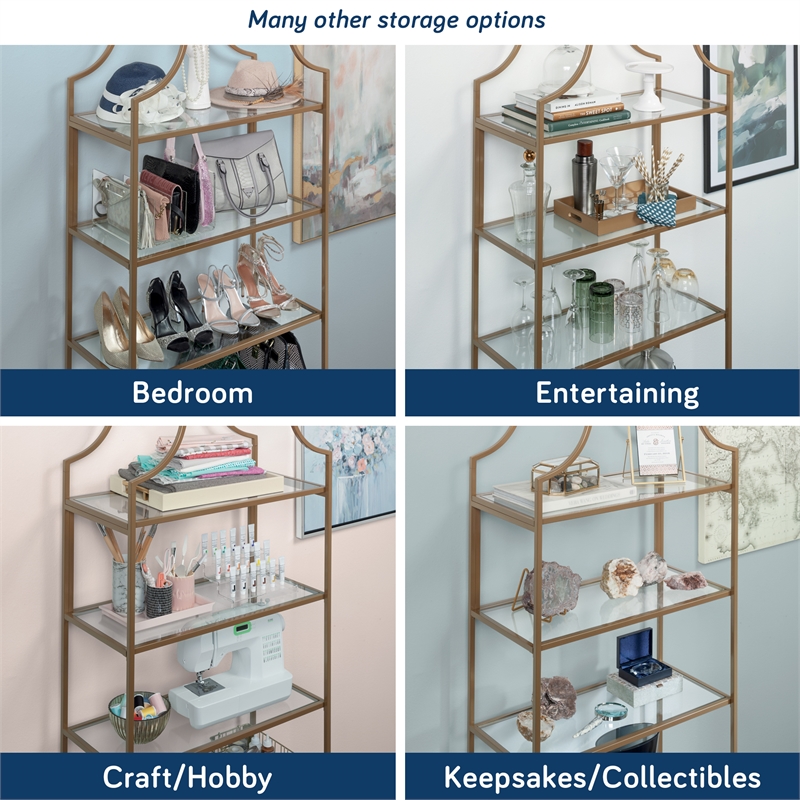 Maklaine Contemporary Metal 5 Shelf Bookcase in Satin Gold Finish