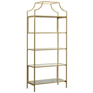 Maklaine Contemporary Metal 5 Shelf Bookcase in Satin Gold Finish