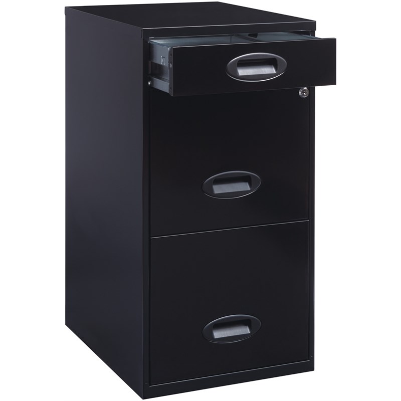 Maklaine 3 Drawer Metal Filing Cabinet with Pencil Drawer in Black