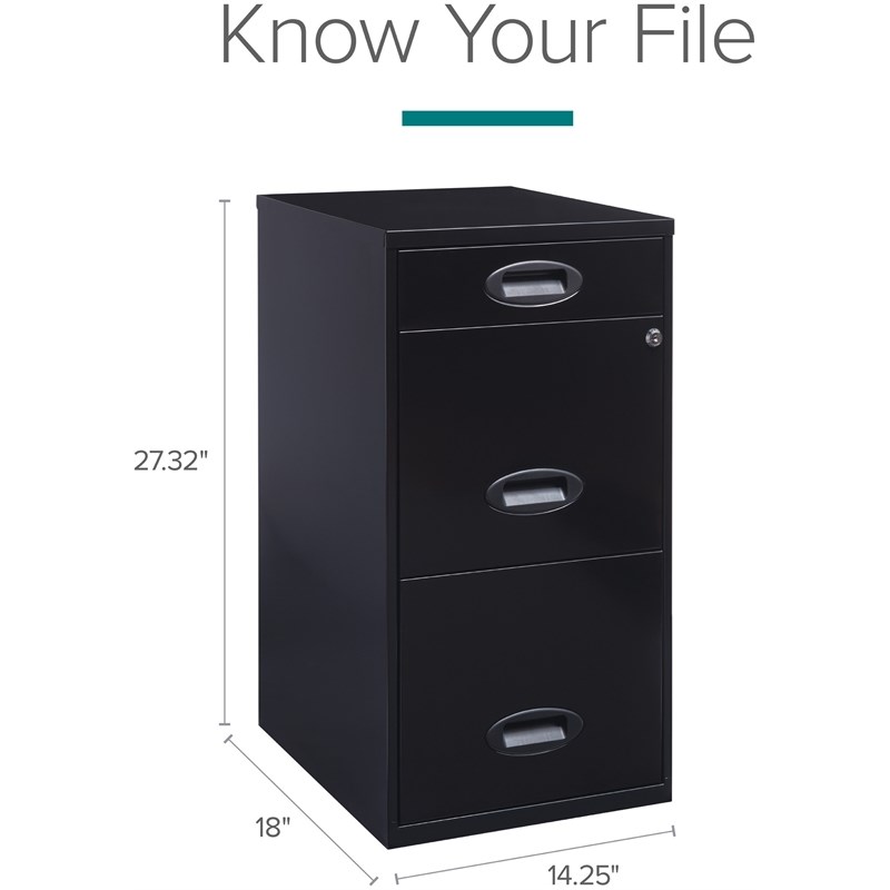 Maklaine 3 Drawer Metal Filing Cabinet with Pencil Drawer in Black