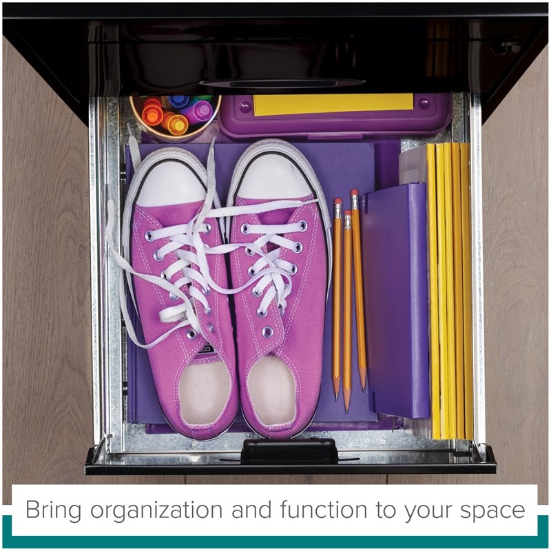 Maklaine 3 Drawer Metal Filing Cabinet with Pencil Drawer in Black