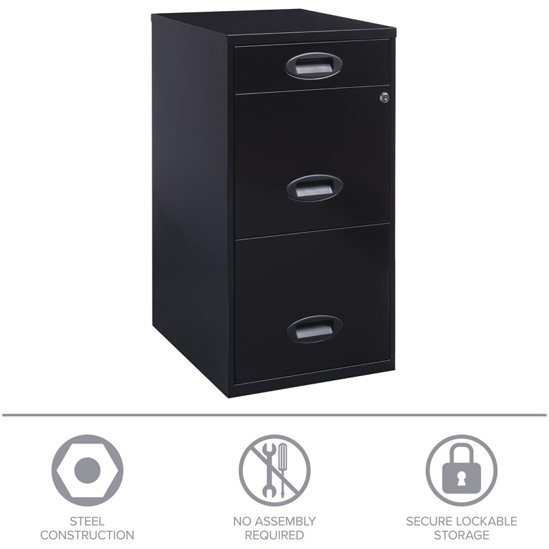 Maklaine 3 Drawer Metal Filing Cabinet with Pencil Drawer in Black