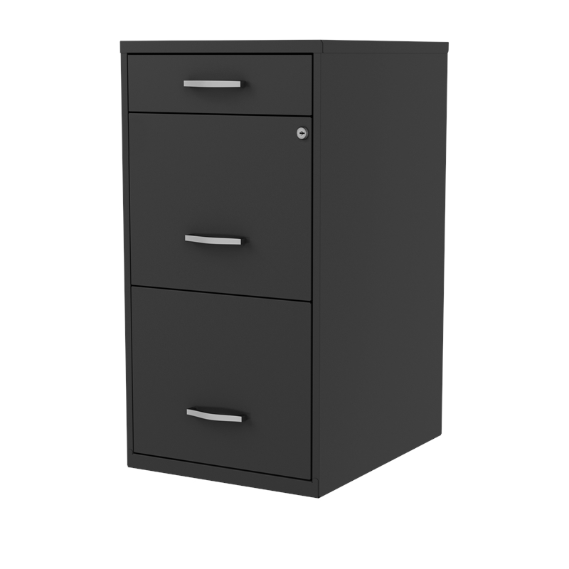 Maklaine 18in Deep 3 Drawer Metal Organizer Filing Cabinet in Black