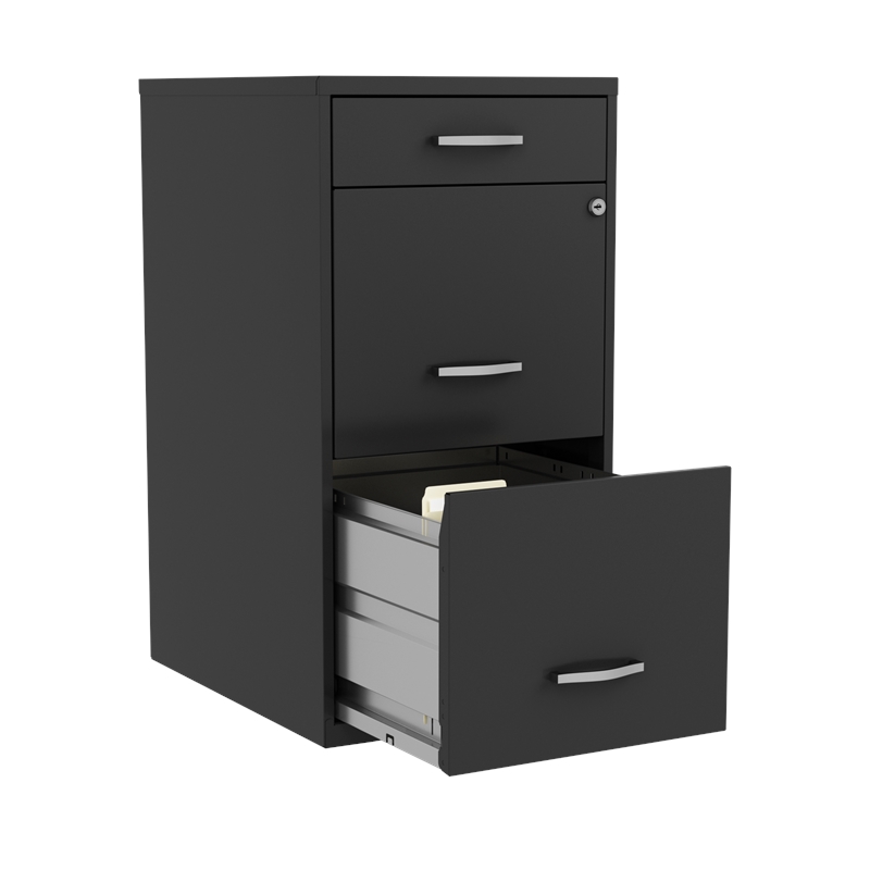 Maklaine 18in Deep 3 Drawer Metal Organizer Filing Cabinet in Black