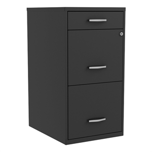 Maklaine 18in Deep 3 Drawer Metal Organizer Filing Cabinet in Black