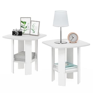 Maklaine Oval End Table in Side Table in Nightstand in White in Set of 2