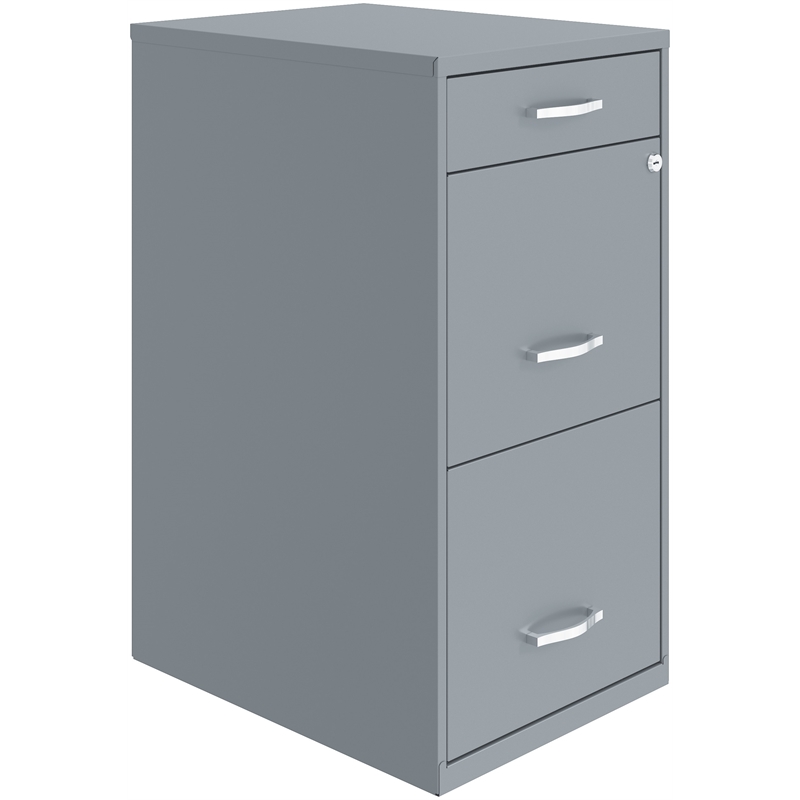 Maklaine 18 inch 3 Drawer Metal Filing Cabinet with Pencil Drawer Gray