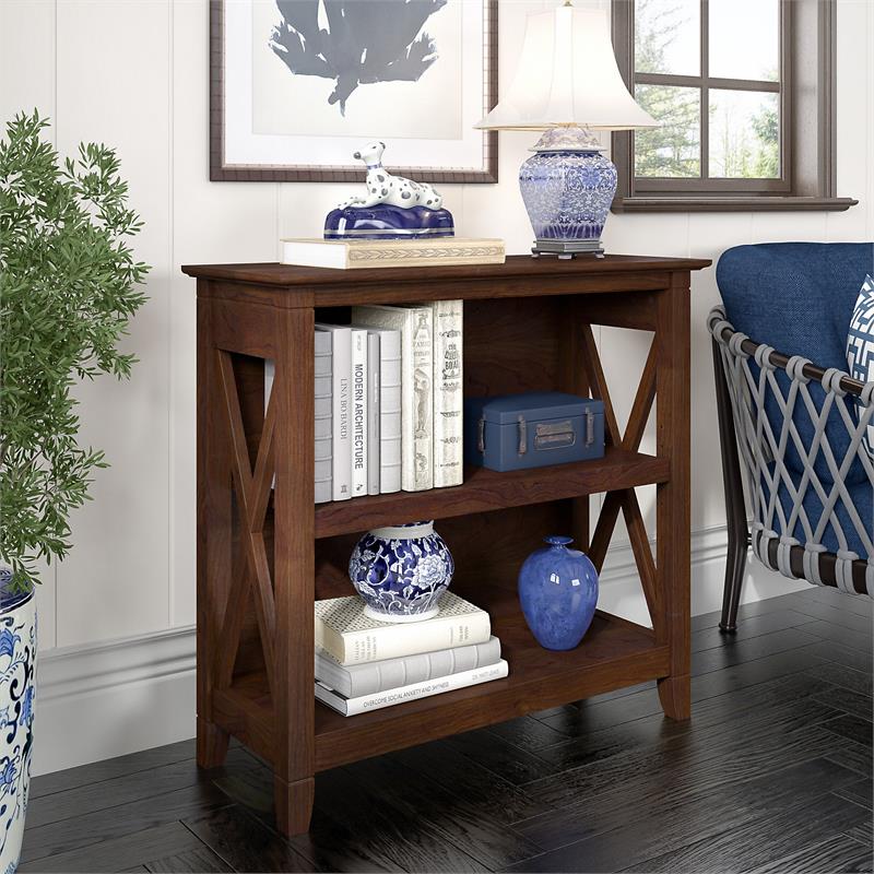 Maklaine Engineered Wood Small 2 Shelf Bookcase in Bing Cherry
