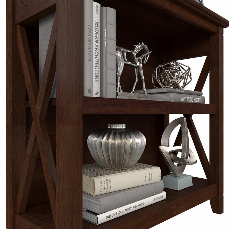 Maklaine Engineered Wood Small 2 Shelf Bookcase in Bing Cherry