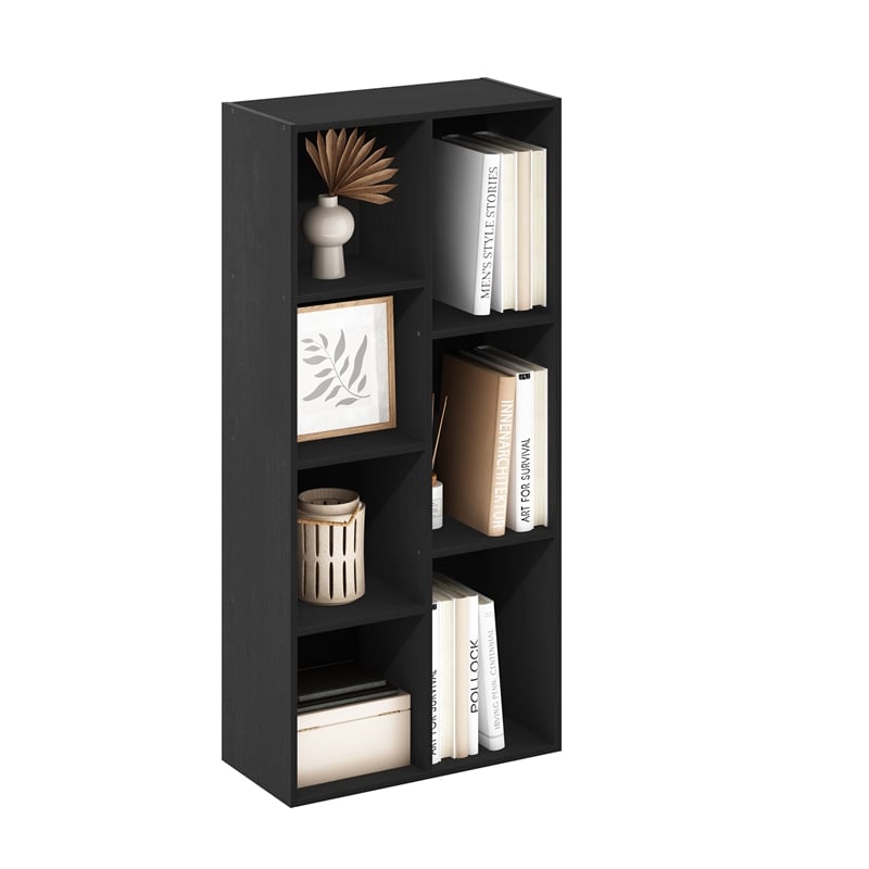 Maklaine Contemporary 7-Cube Reversible Open Shelf in Blackwood