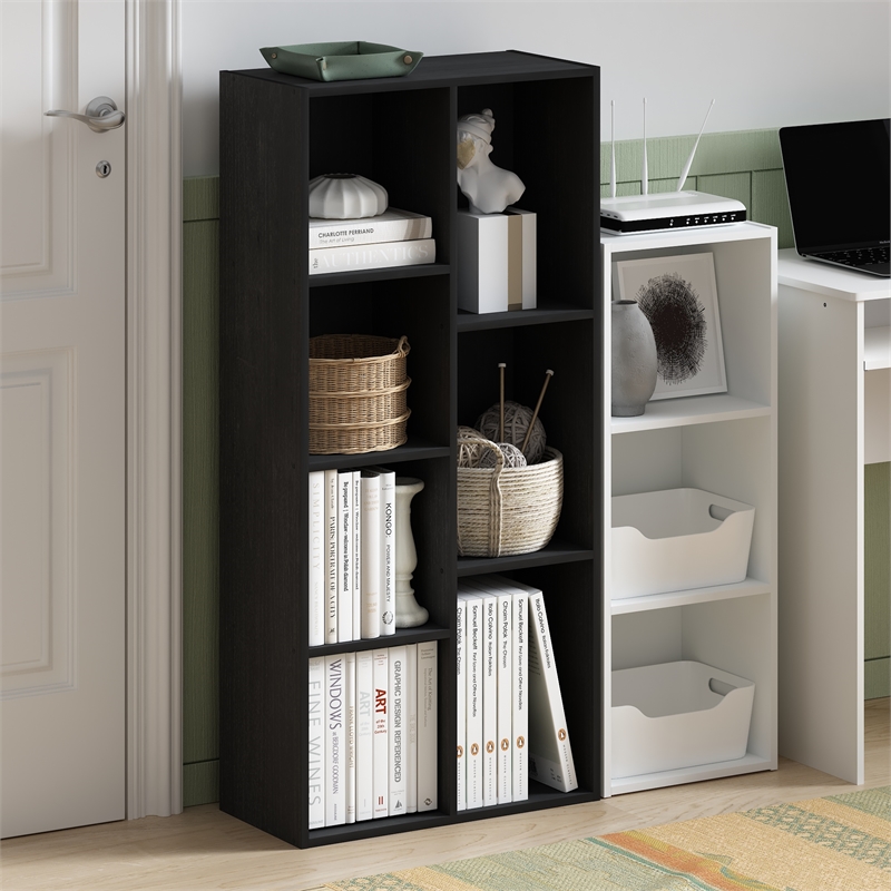 Maklaine Contemporary 7-Cube Reversible Open Shelf in Blackwood