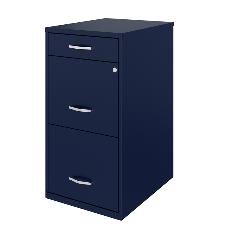 Maklaine 18in Deep 3 Drawer Metal Organizer Filing Cabinet in Navy