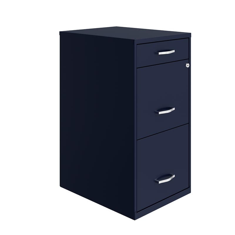 Maklaine 18in Deep 3 Drawer Metal Organizer Filing Cabinet in Navy