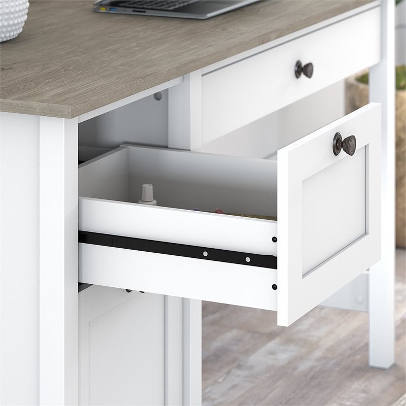Maklaine Engineered Wood 54W Computer Desk with Drawers in Shiplap Gray/White