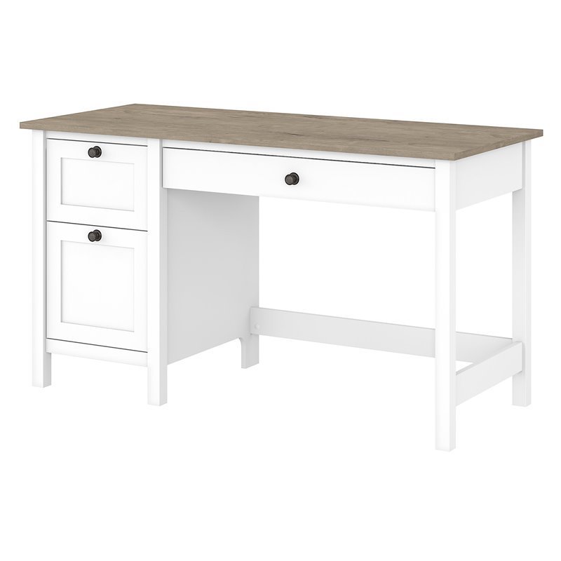 Maklaine Engineered Wood 54W Computer Desk with Drawers in Shiplap Gray/White