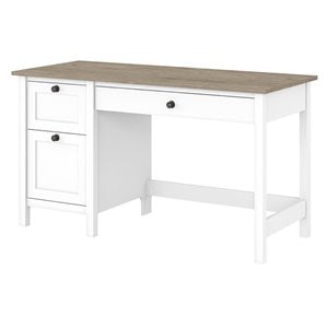 Maklaine Engineered Wood 54W Computer Desk with Drawers in Shiplap Gray/White