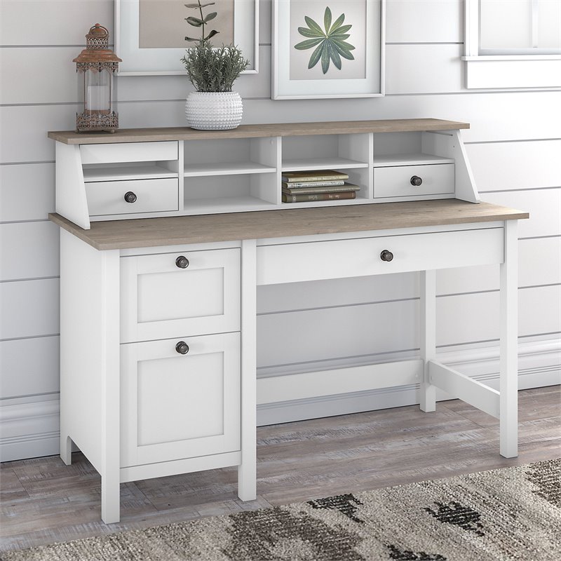 Maklaine 54W Desk w/ Drawers and Organizer in Shiplap Gray/White - Eng Wood