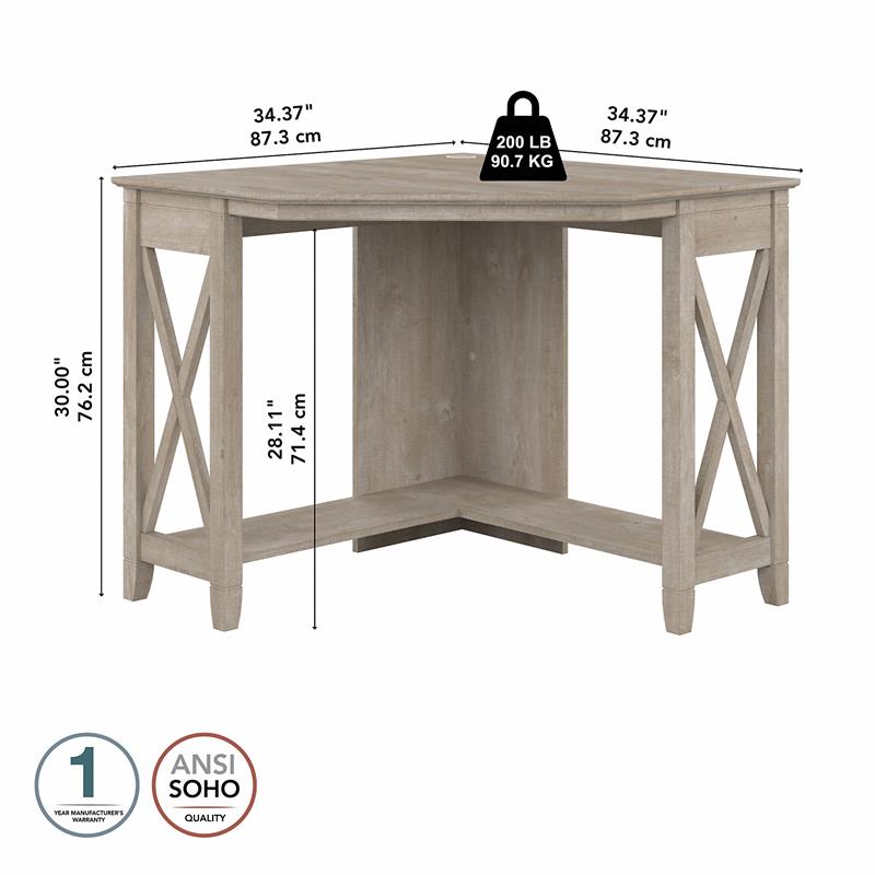 Maklaine Farmhouse Engineered Wood Small Corner Desk in Washed Gray