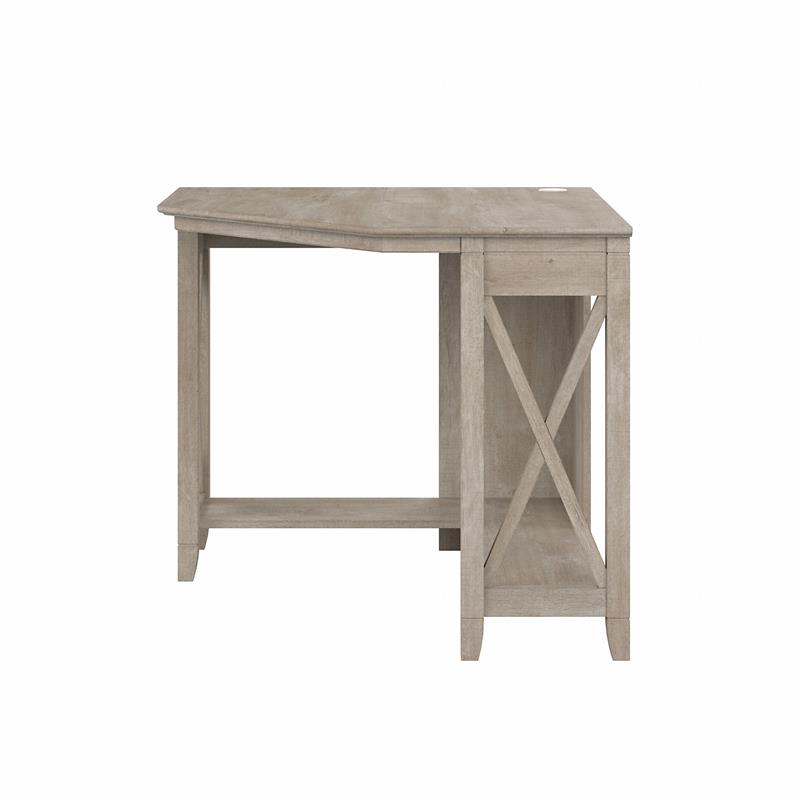 Maklaine Farmhouse Engineered Wood Small Corner Desk in Washed Gray