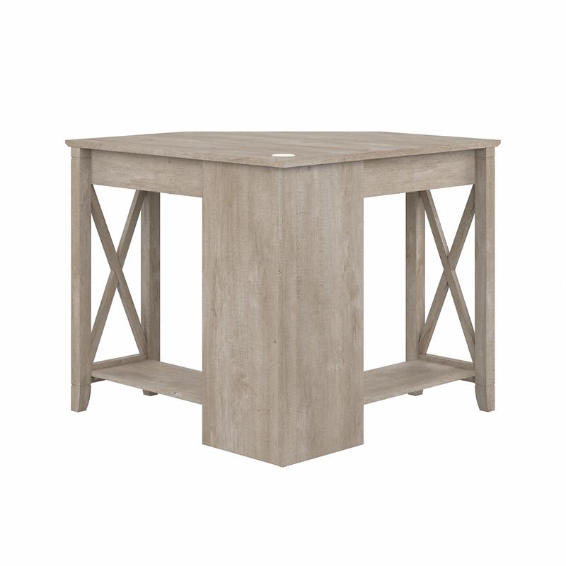 Maklaine Farmhouse Engineered Wood Small Corner Desk in Washed Gray