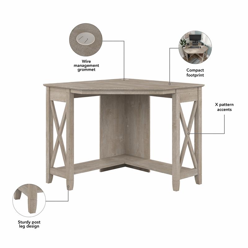 Maklaine Farmhouse Engineered Wood Small Corner Desk in Washed Gray