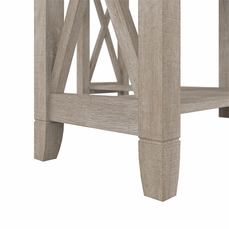 Maklaine Farmhouse Engineered Wood Small Corner Desk in Washed Gray