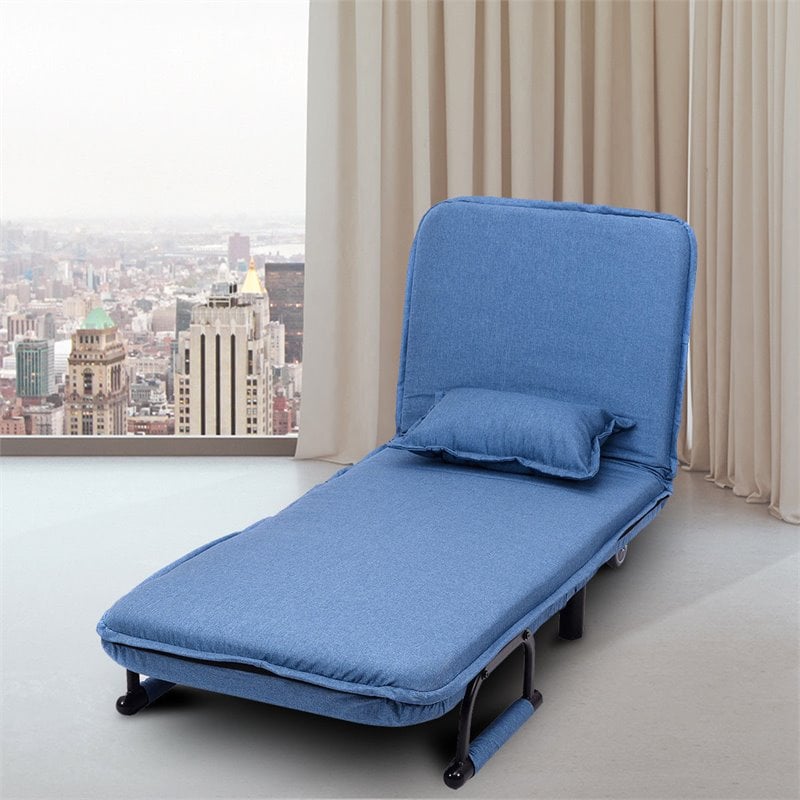 Maklaine Polyester and Steel Convertible Sofa Bed with Cushion in Blue