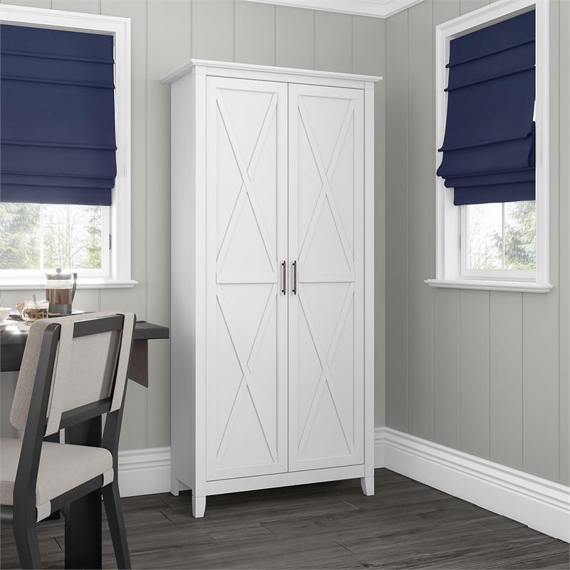 Maklaine Engineered Wood Kitchen Pantry Cabinet in Pure White Oak