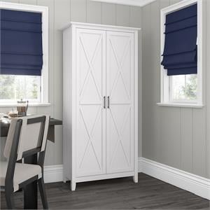 Maklaine Engineered Wood Kitchen Pantry Cabinet in Pure White Oak