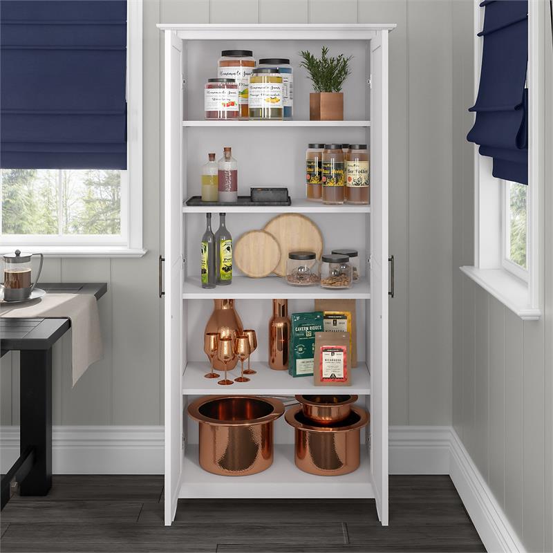 Maklaine Engineered Wood Kitchen Pantry Cabinet in Pure White Oak