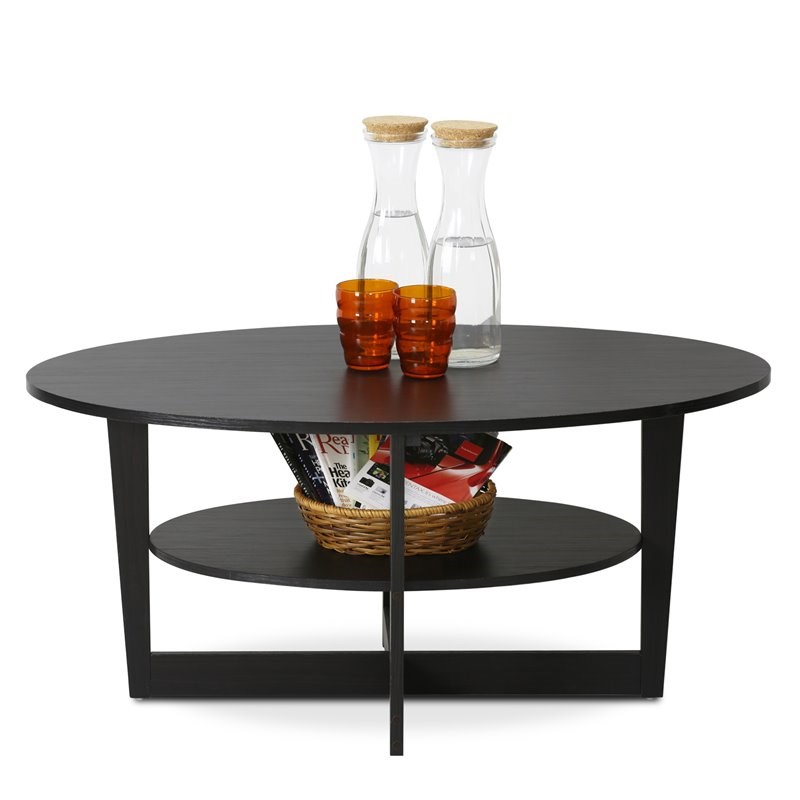 Maklaine Contemporary Engineered Wood Oval Coffee Table in Walnut