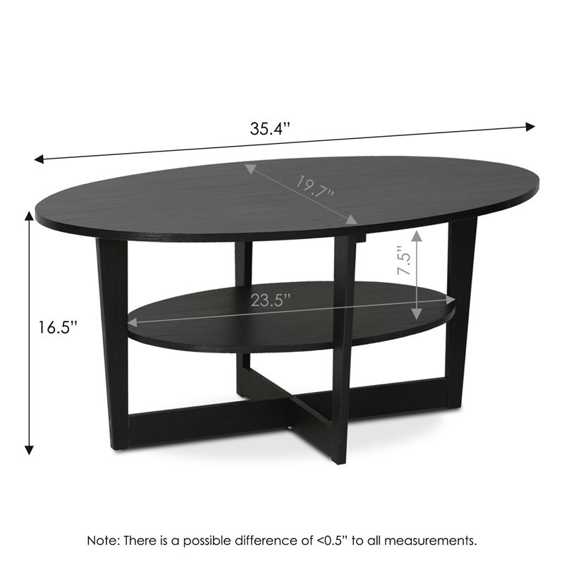 Maklaine Contemporary Engineered Wood Oval Coffee Table in Walnut