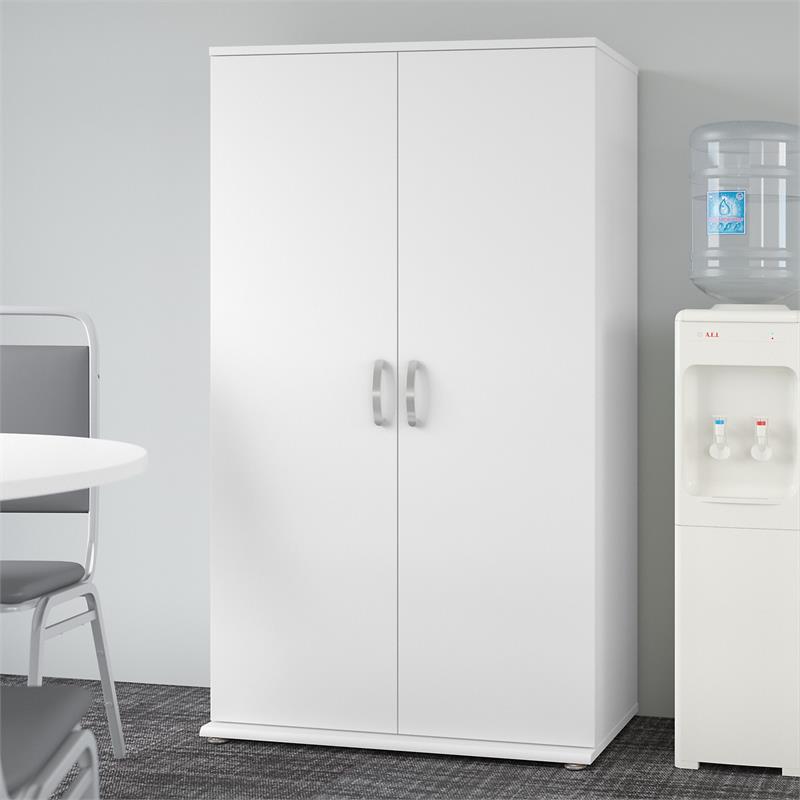 Maklaine Engineered Wood Universal Tall Storage Cabinet with Doors in White