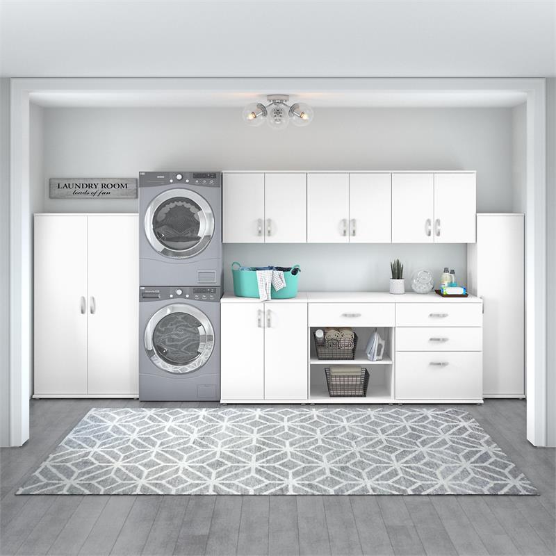 Maklaine Engineered Wood Universal Tall Storage Cabinet with Doors in White