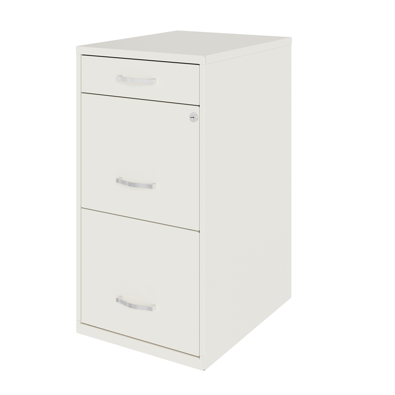 Maklaine 18in Deep 3 Drawer Metal Organizer Filing Cabinet in Pearl White