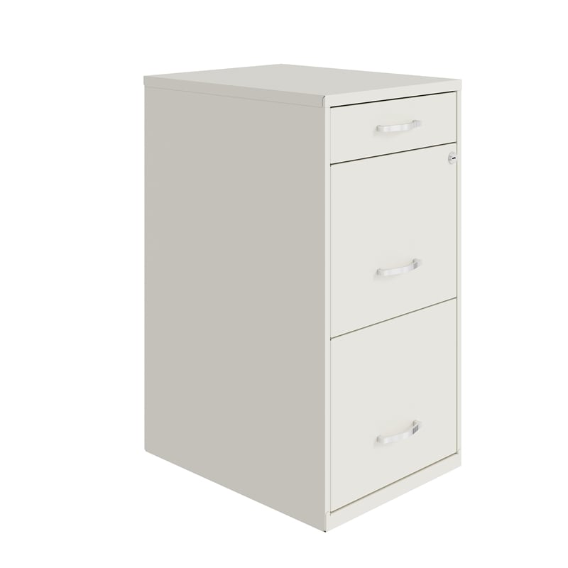 Maklaine 18in Deep 3 Drawer Metal Organizer Filing Cabinet in Pearl White
