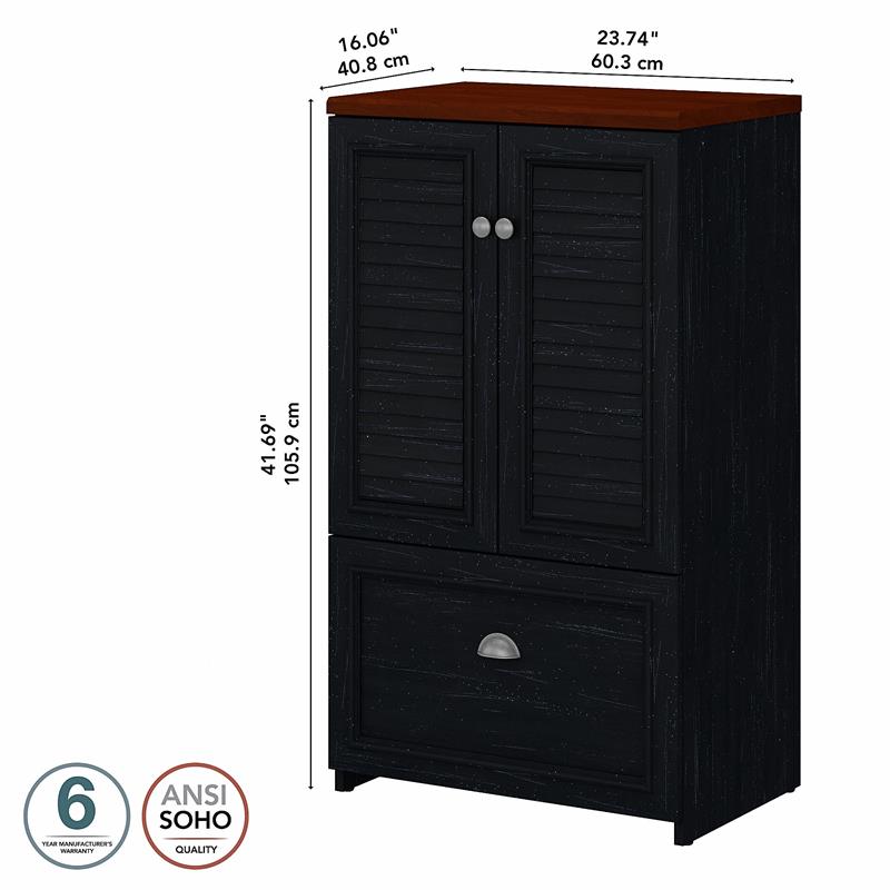 Maklaine Engineered Wood Storage Cabinet with File Drawer in Black and Cherry