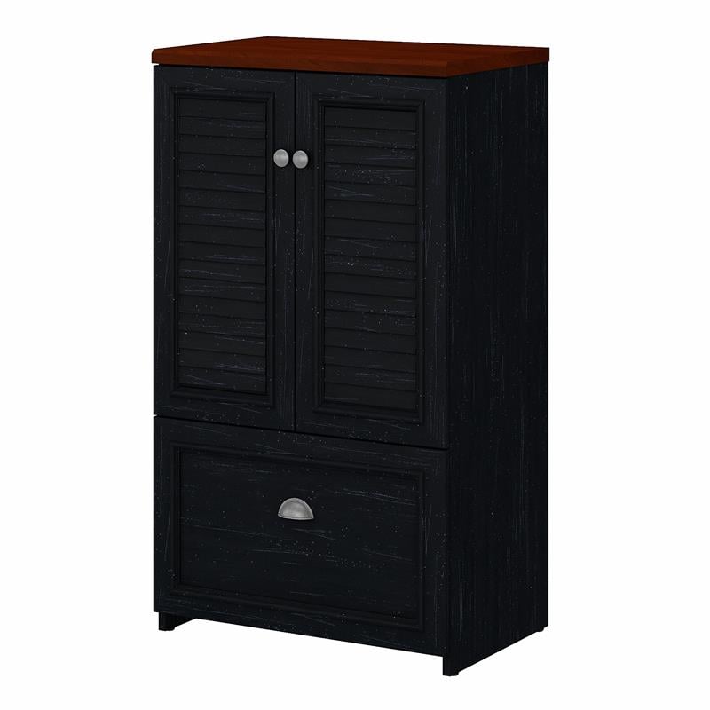Maklaine Engineered Wood Storage Cabinet with File Drawer in Black and Cherry